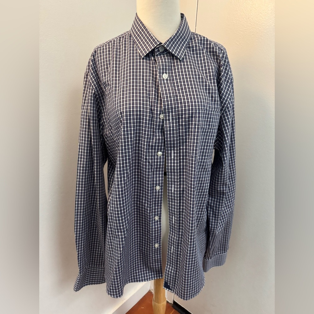 Untuckit Mens Blue Multi Color Check LS Shirt 100% Cotton Sz L Anti-Wrinkle NEW
